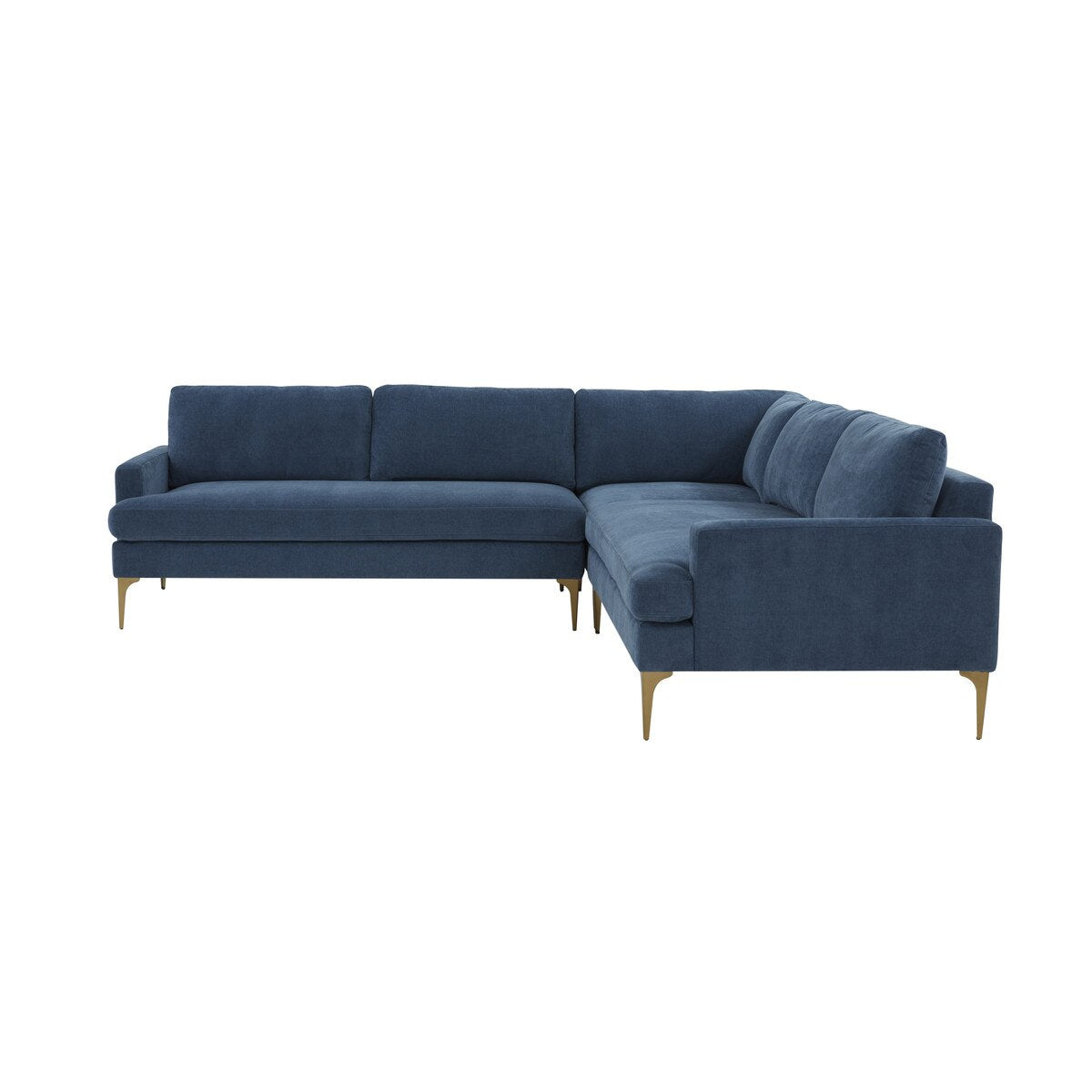 Serena Blue Velvet L-Sectional with Brass Legs