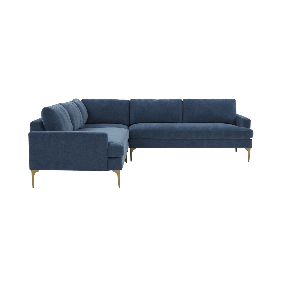 Serena Blue Velvet L-Sectional with Brass Legs