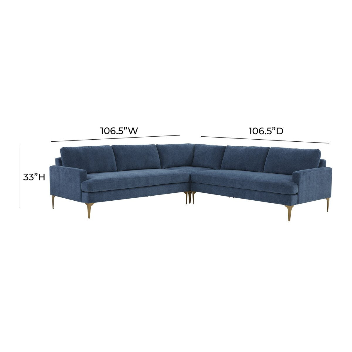 Serena Blue Velvet L-Sectional with Brass Legs