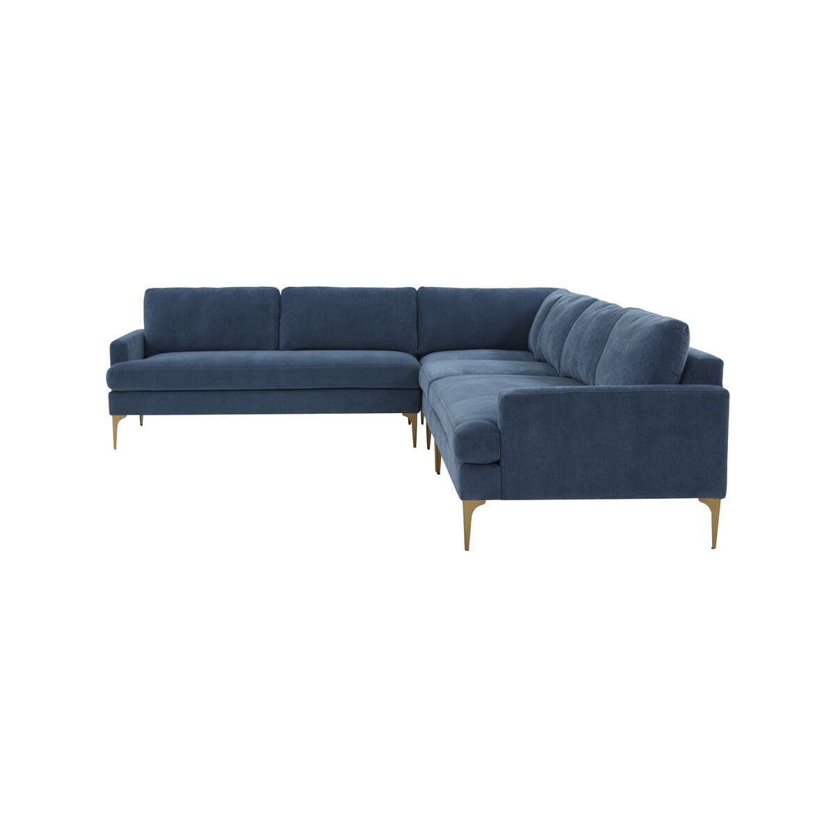 Serena Blue Velvet Large L-Sectional with Brass Legs