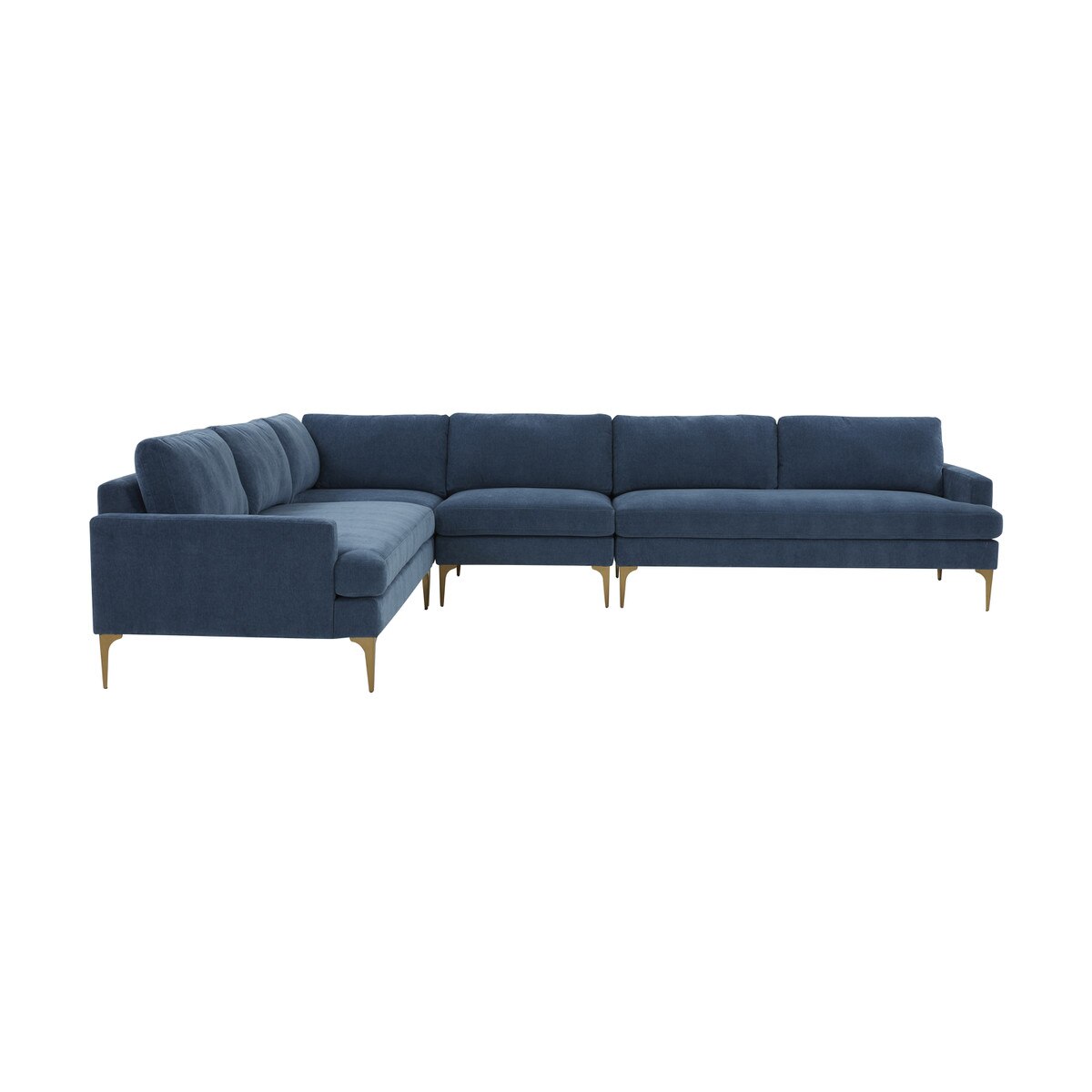 Serena Blue Velvet Large L-Sectional with Brass Legs