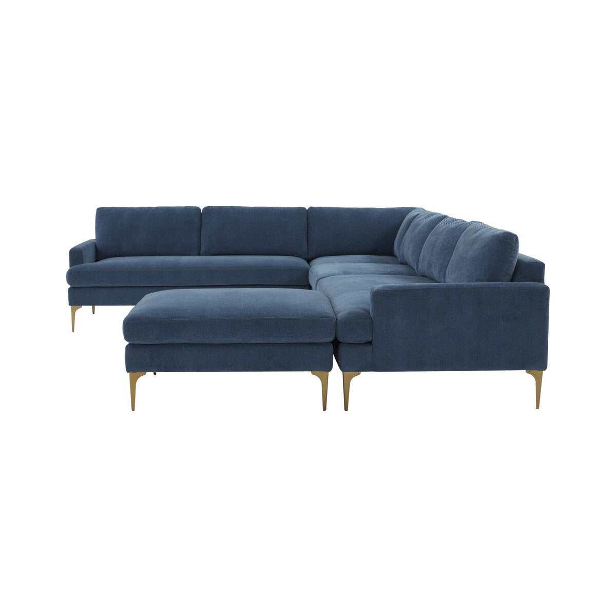 Serena Blue Velvet Large Chaise Sectional with Brass Legs