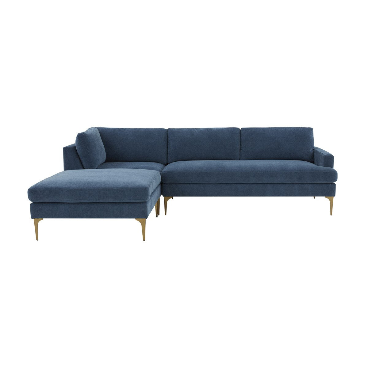 Serena Blue Velvet LAF Chaise Sectional with Brass Legs