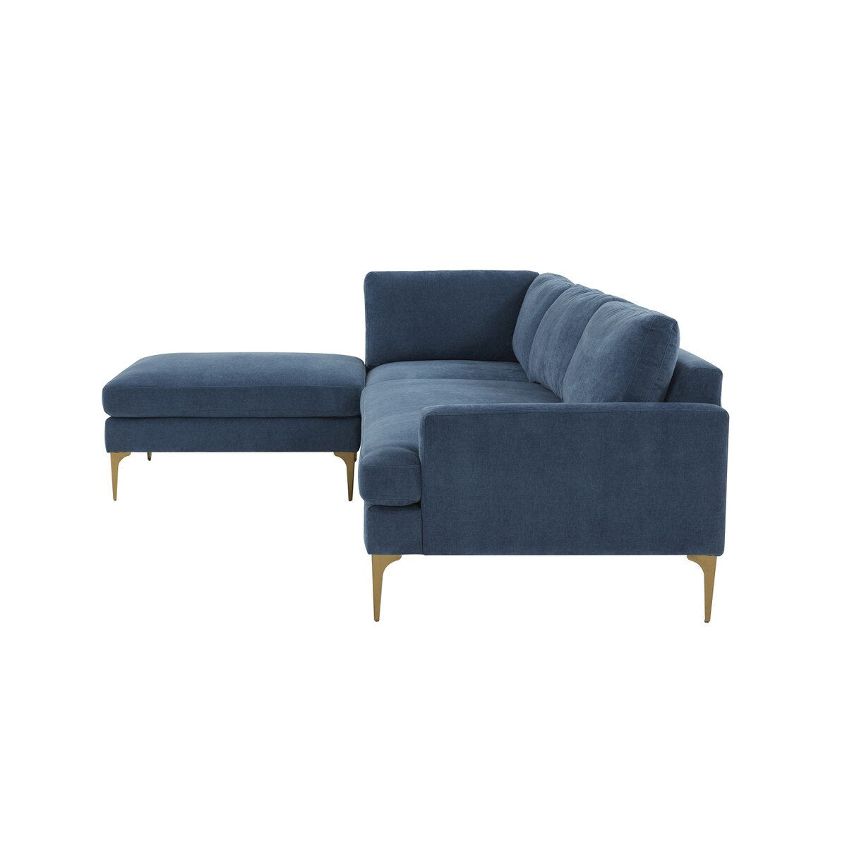 Serena Blue Velvet LAF Chaise Sectional with Brass Legs