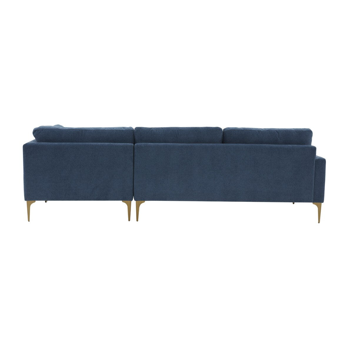 Serena Blue Velvet RAF Chaise Sectional with Brass Legs