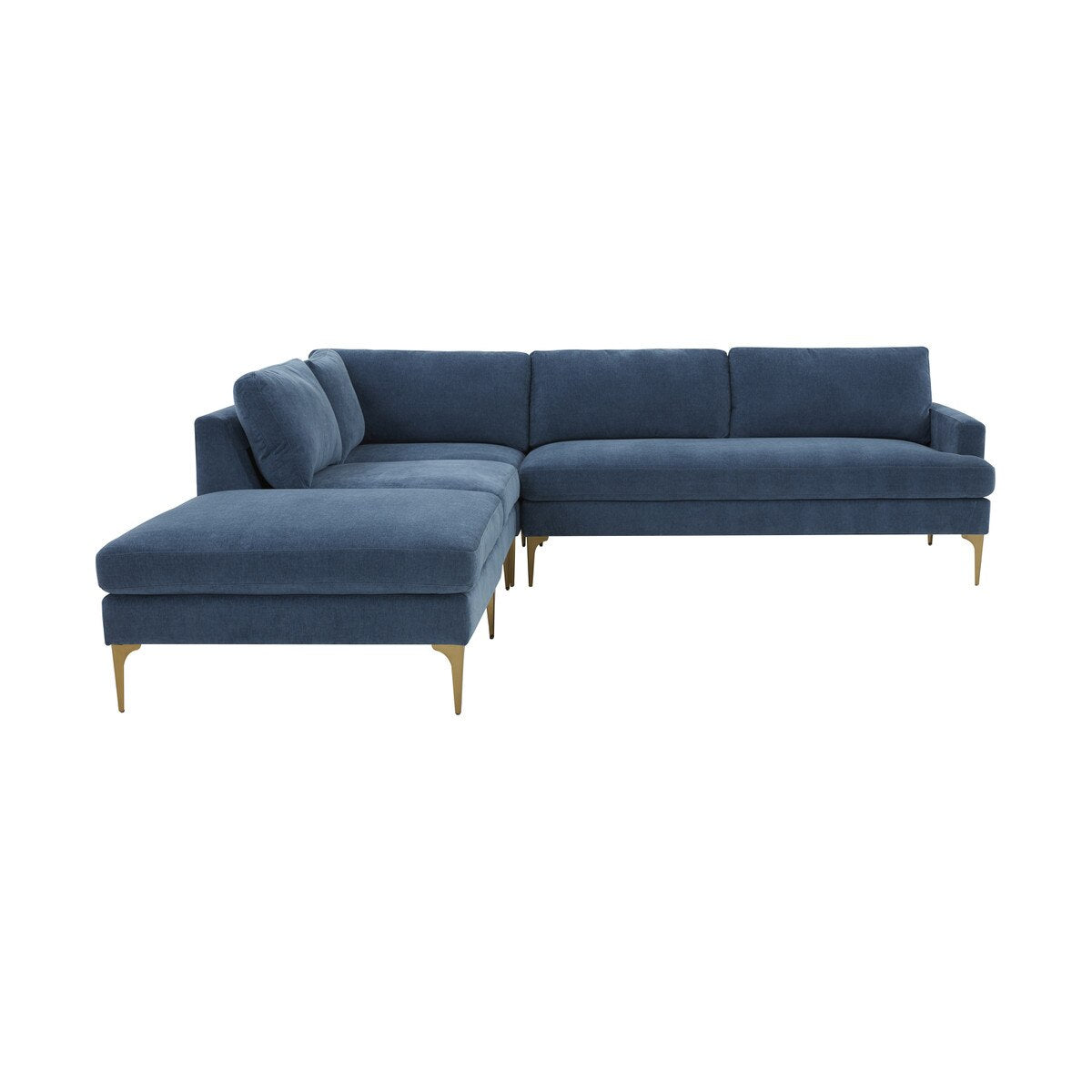 Chaise sectionnelle Serena en velours bleu avec pieds en laiton