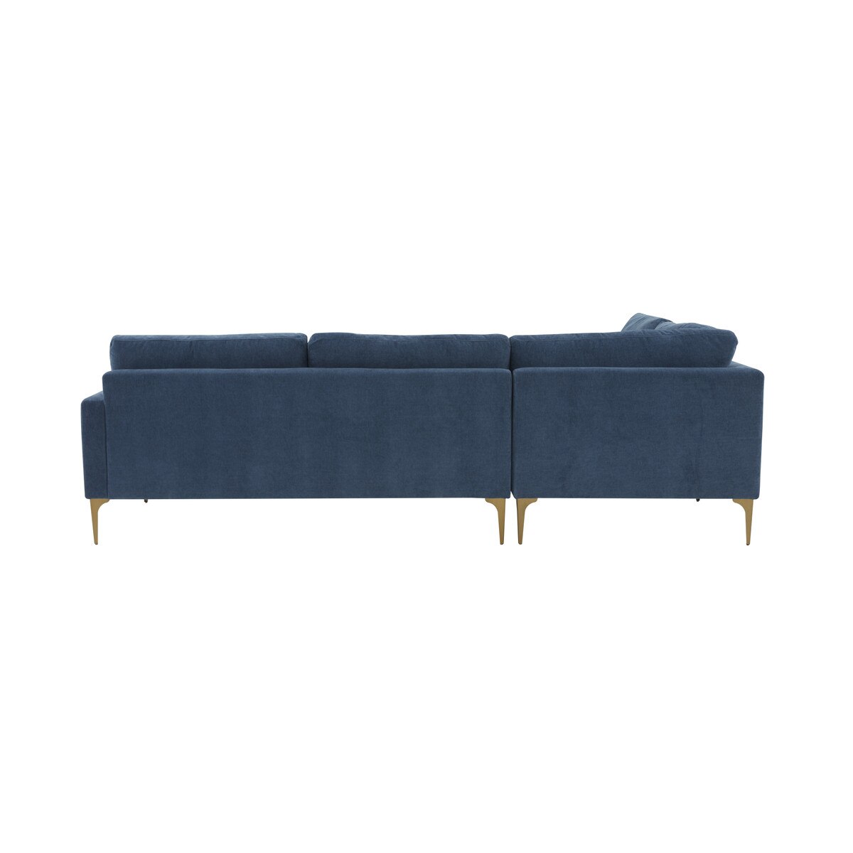 Chaise sectionnelle Serena en velours bleu avec pieds en laiton