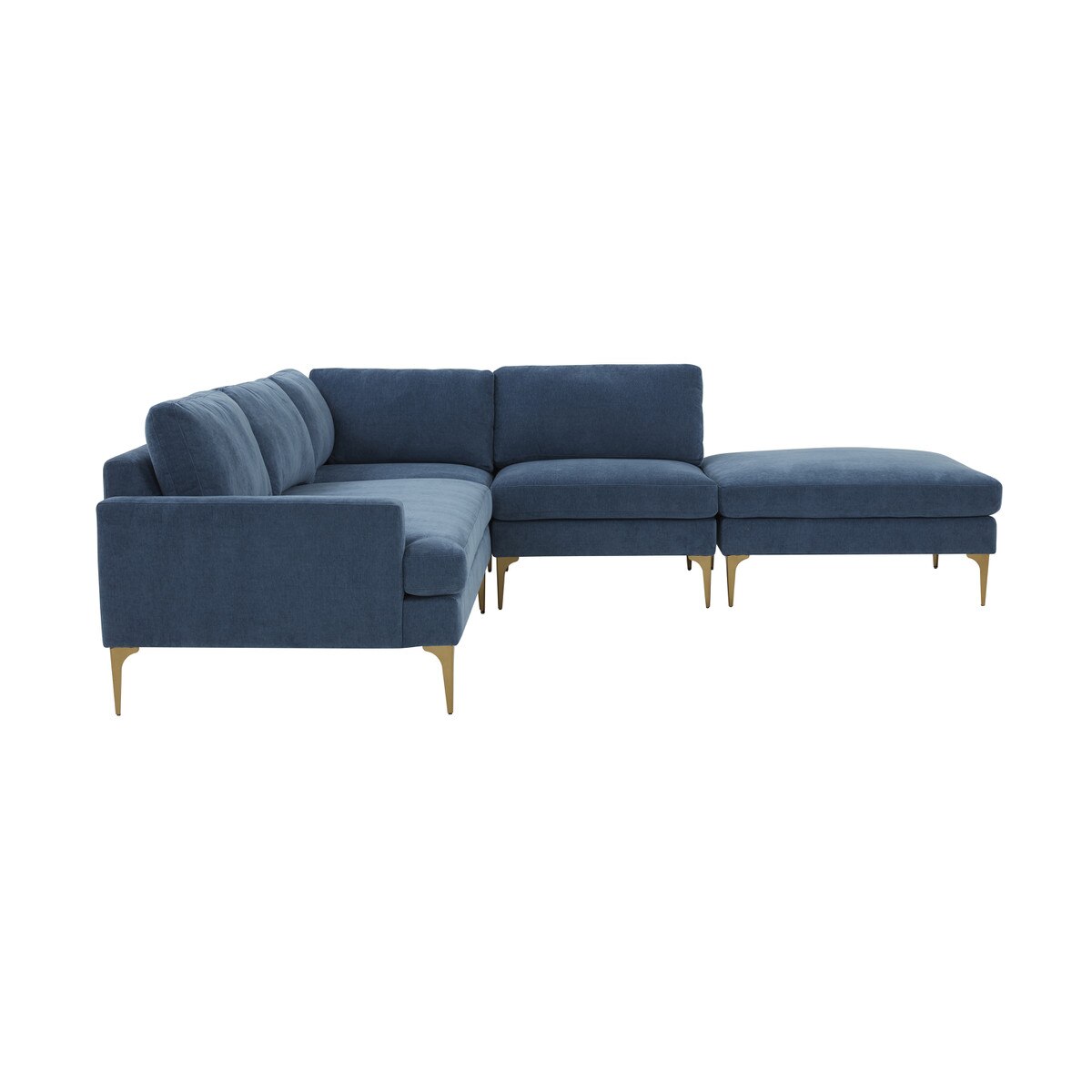 Serena Blue Velvet Large RAF Chaise Sectional with Brass Legs