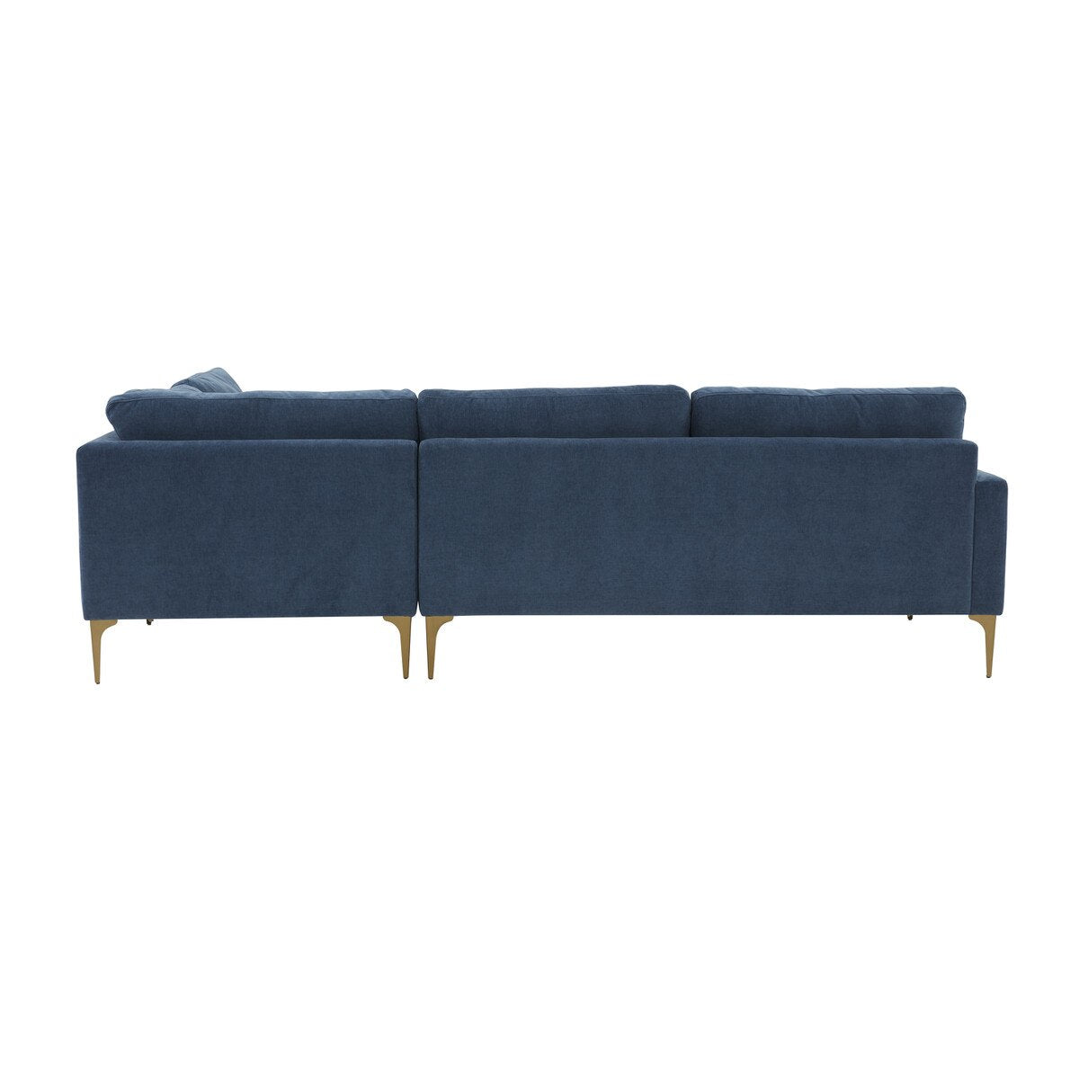 Serena Blue Velvet Large RAF Chaise Sectional with Brass Legs