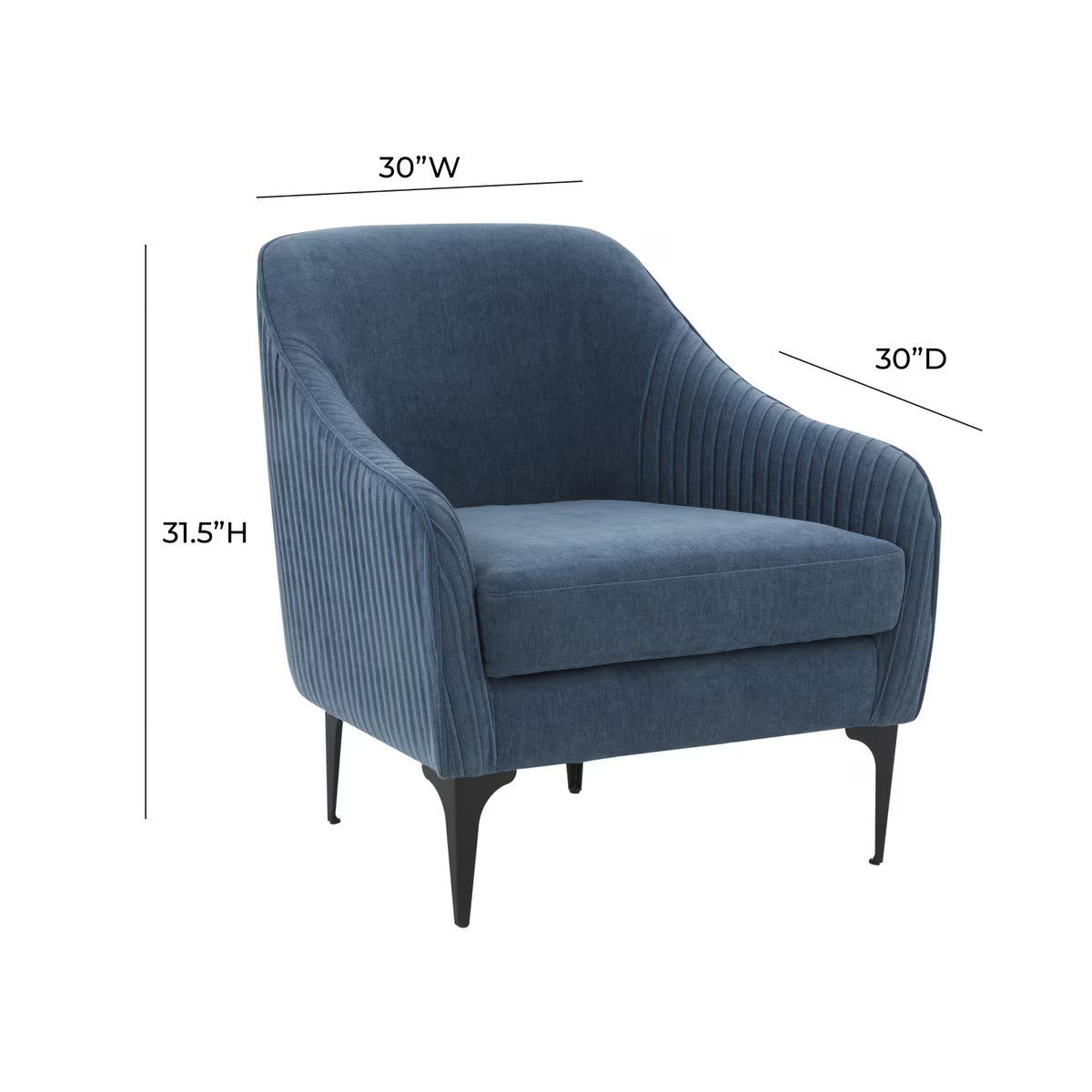 Chaise d'appoint Serena en velours bleu avec pieds noirs 