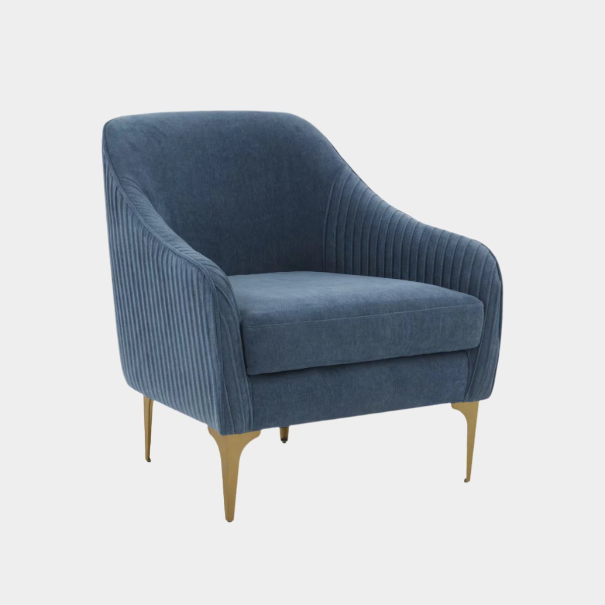 Serena Blue Velvet Accent Chair with Brass Legs