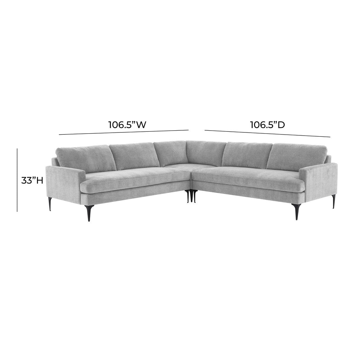 Serena Gray Velvet L-Sectional with Black Legs