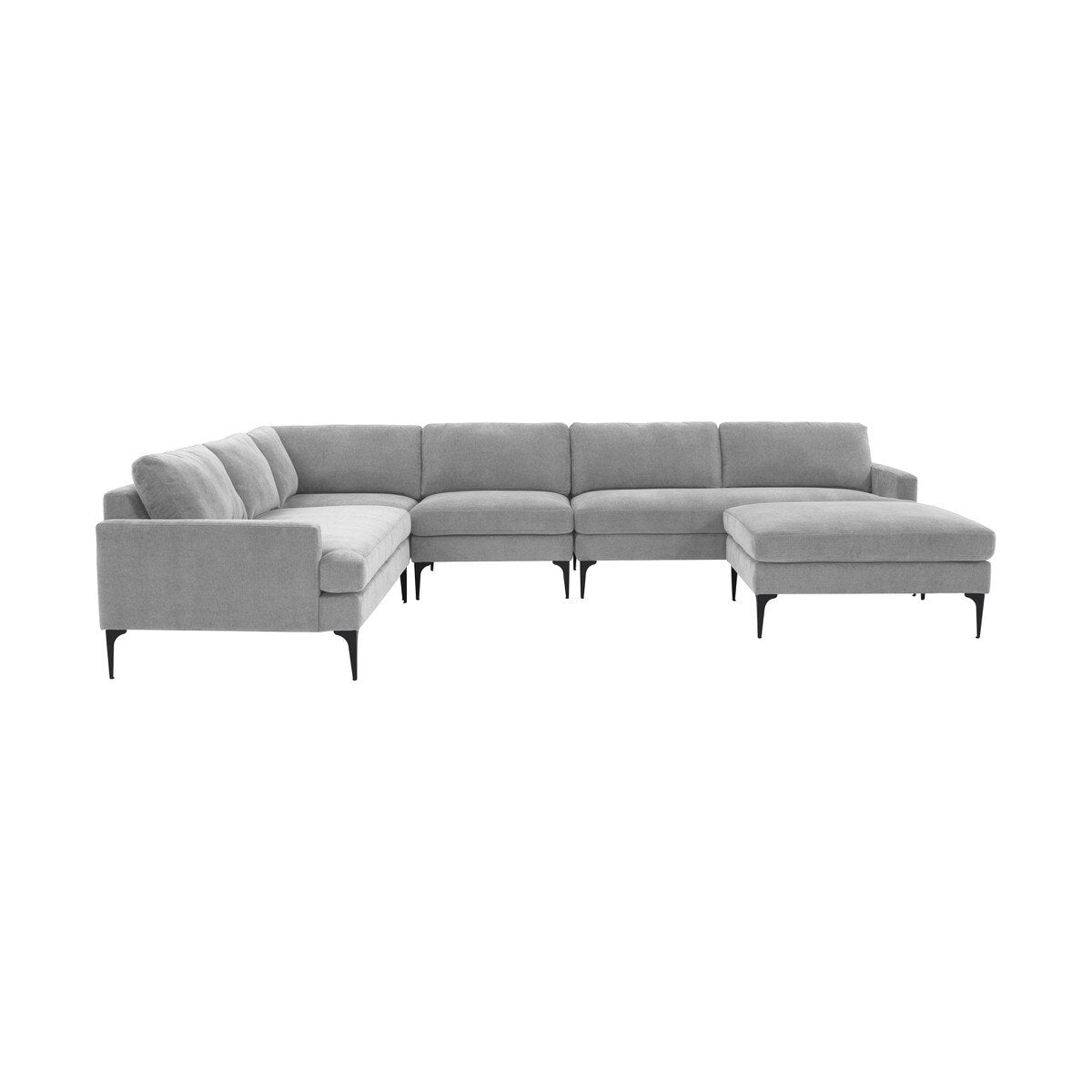 Serena Gray Velvet Large Chaise Sectional with Black Leg