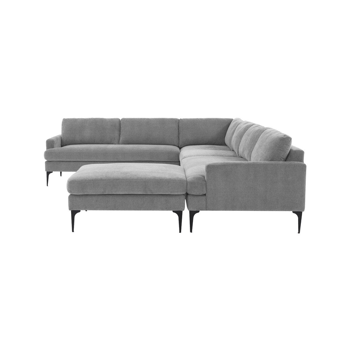 Serena Gray Velvet Large Chaise Sectional with Black Leg