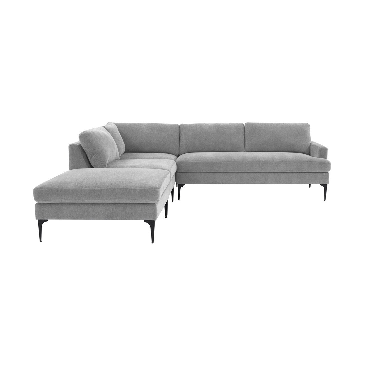 Serena Gray Velvet Large LAF Chaise Sectional with Black Legs