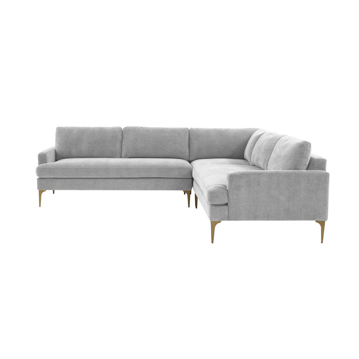 Serena Gray Velvet L-Sectional with Brass Legs