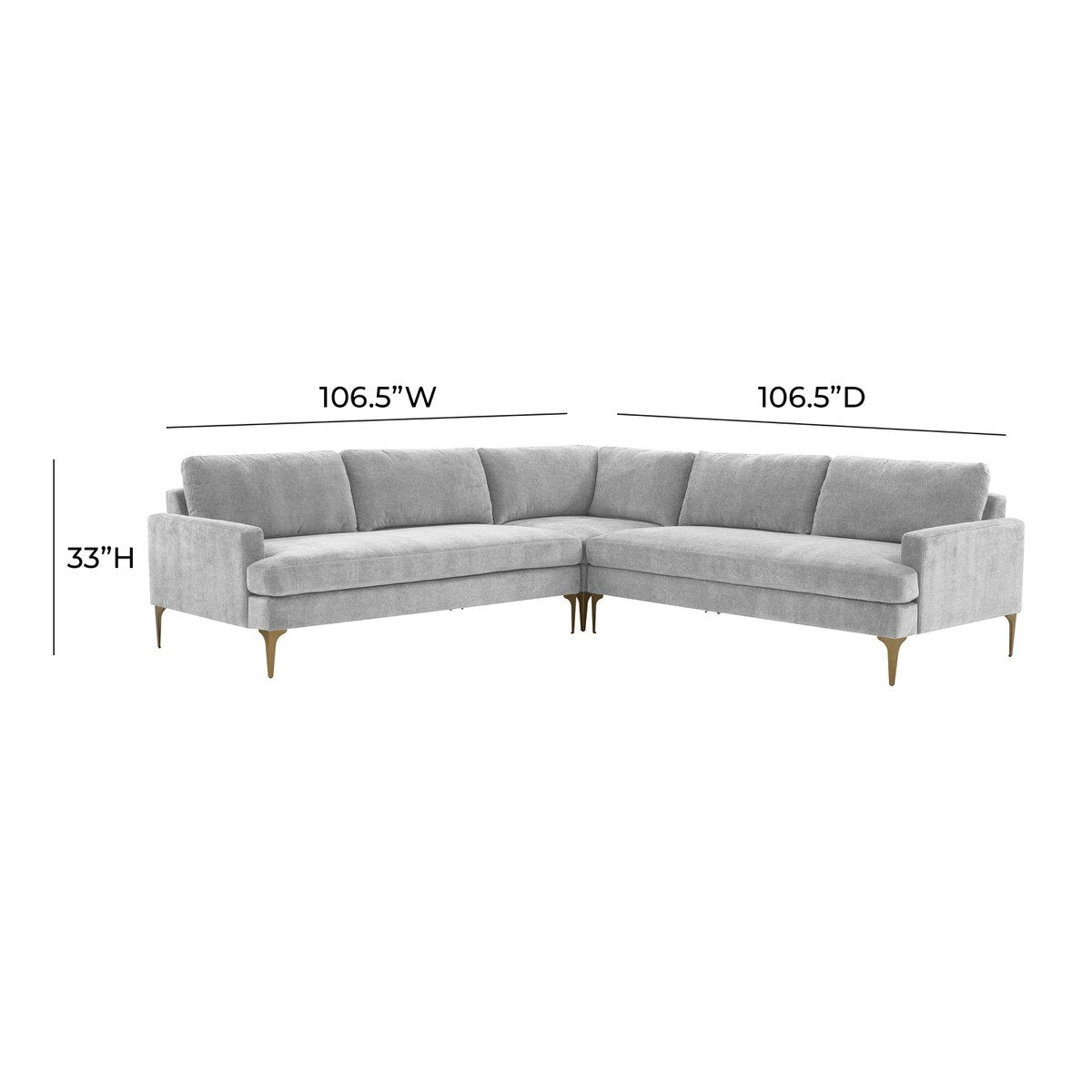 Serena Gray Velvet L-Sectional with Brass Legs