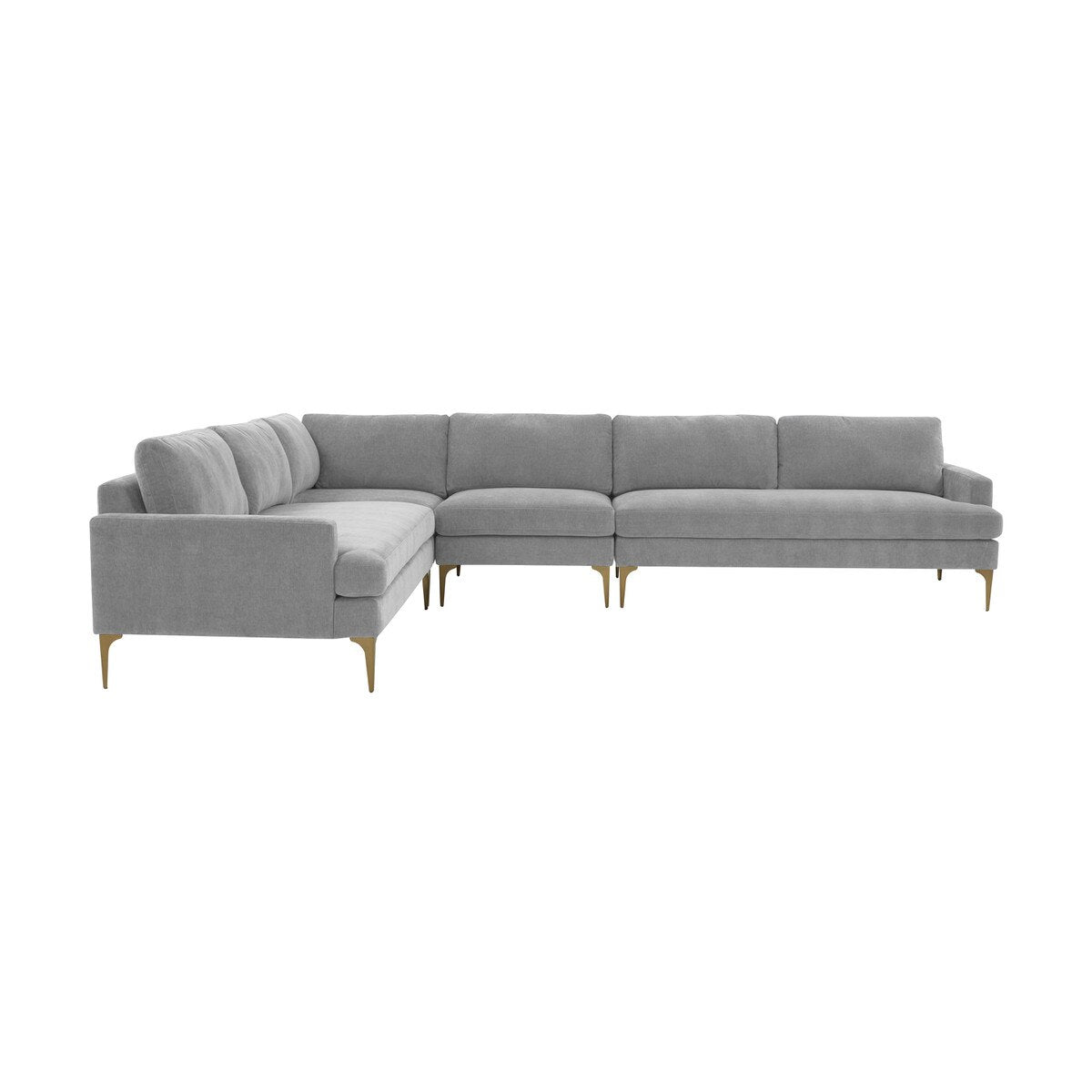 Serena Gray Velvet Large L-Sectional with Brass Legs