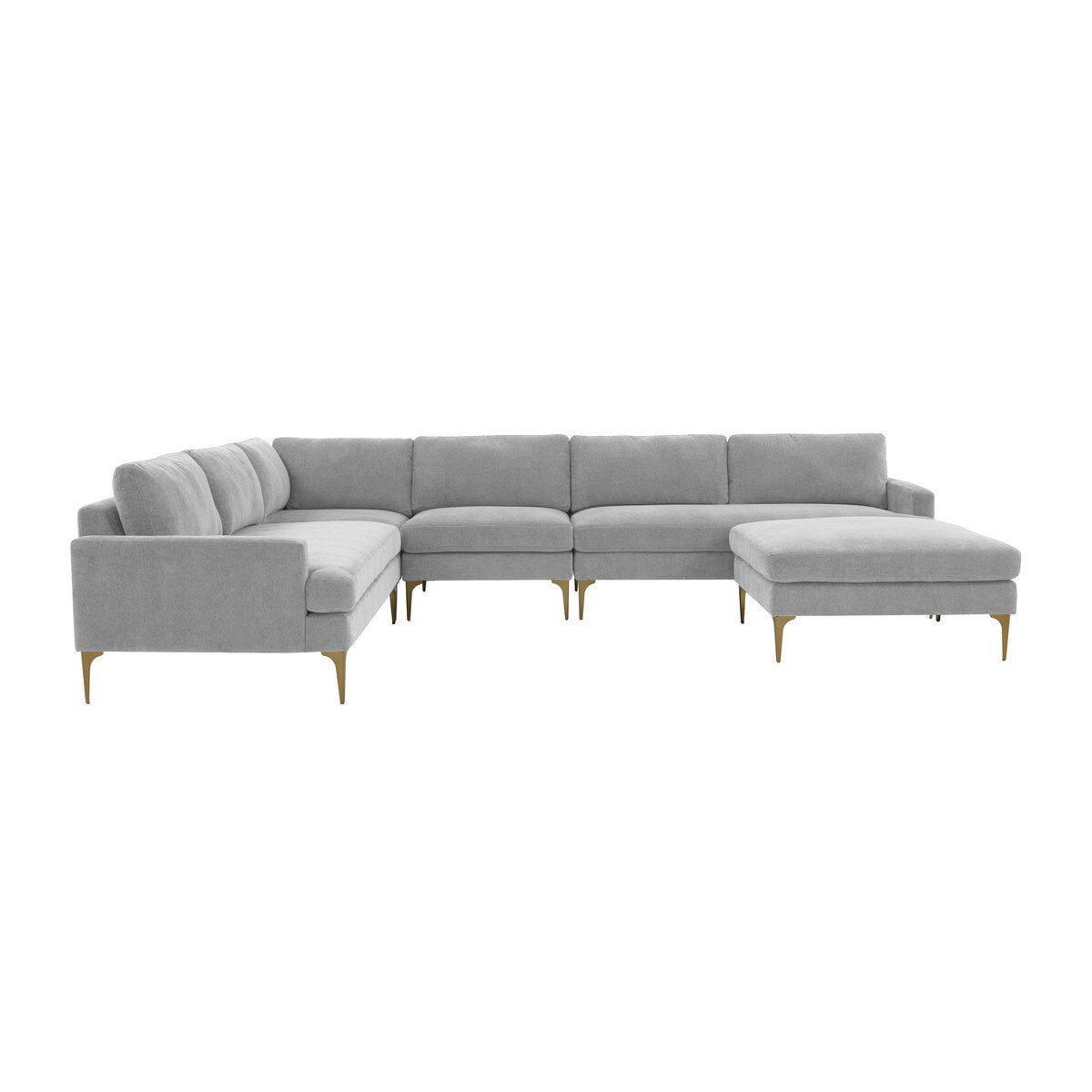 Serena Gray Velvet Large Chaise Sectional with Brass Legs