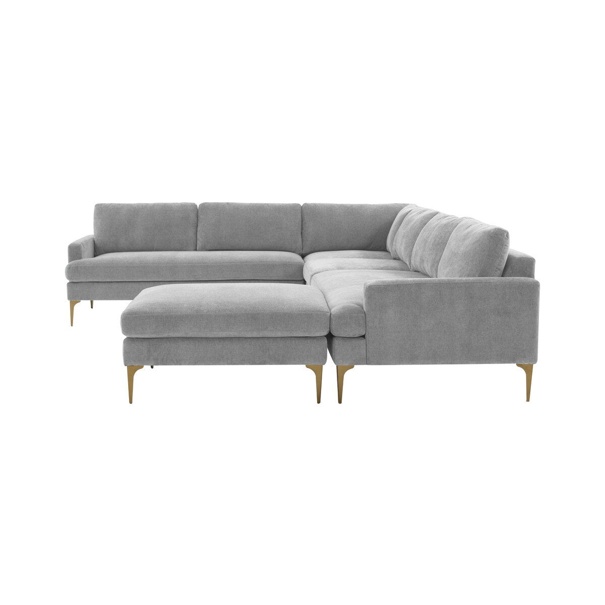 Serena Gray Velvet Large Chaise Sectional with Brass Legs