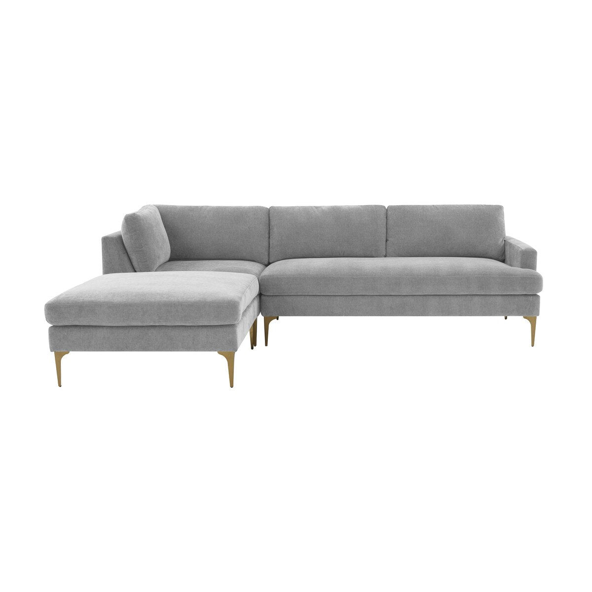 Serena Gray Velvet LAF Chaise Sectional with Brass Legs