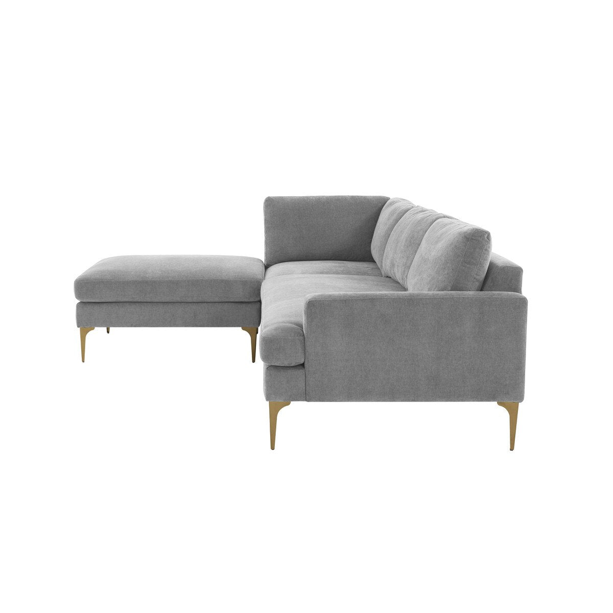 Serena Gray Velvet LAF Chaise Sectional with Brass Legs