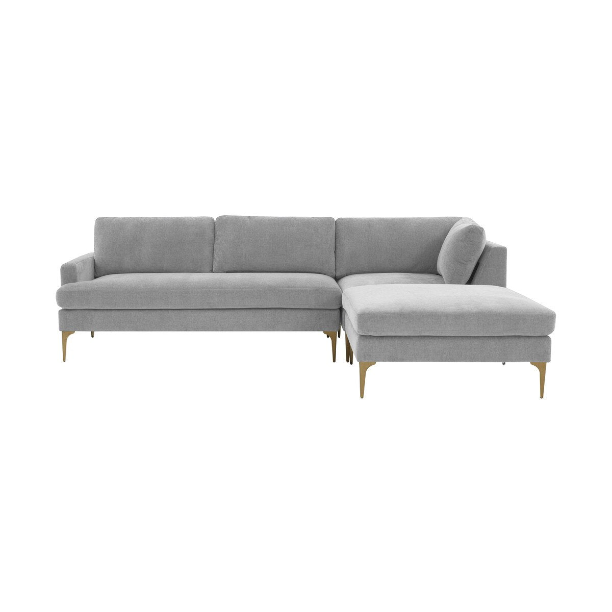 Serena Gray Velvet RAF Chaise Sectional with Brass Legs