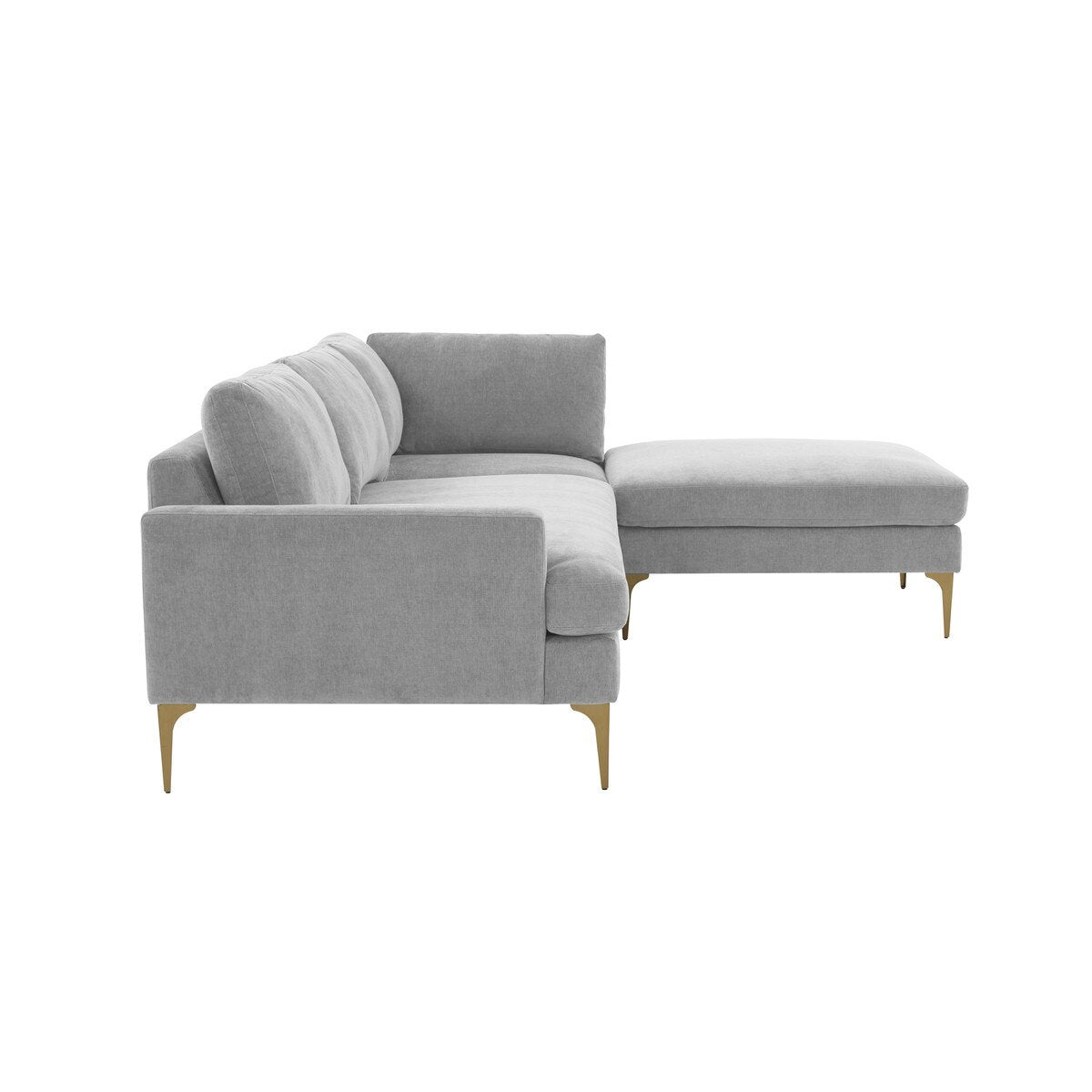 Serena Gray Velvet RAF Chaise Sectional with Brass Legs