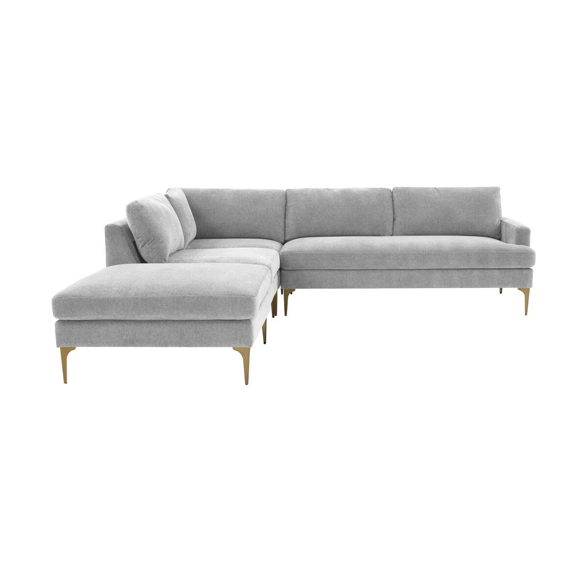 Serena Gray Velvet Large LAF Chaise Sectional with Brass Legs