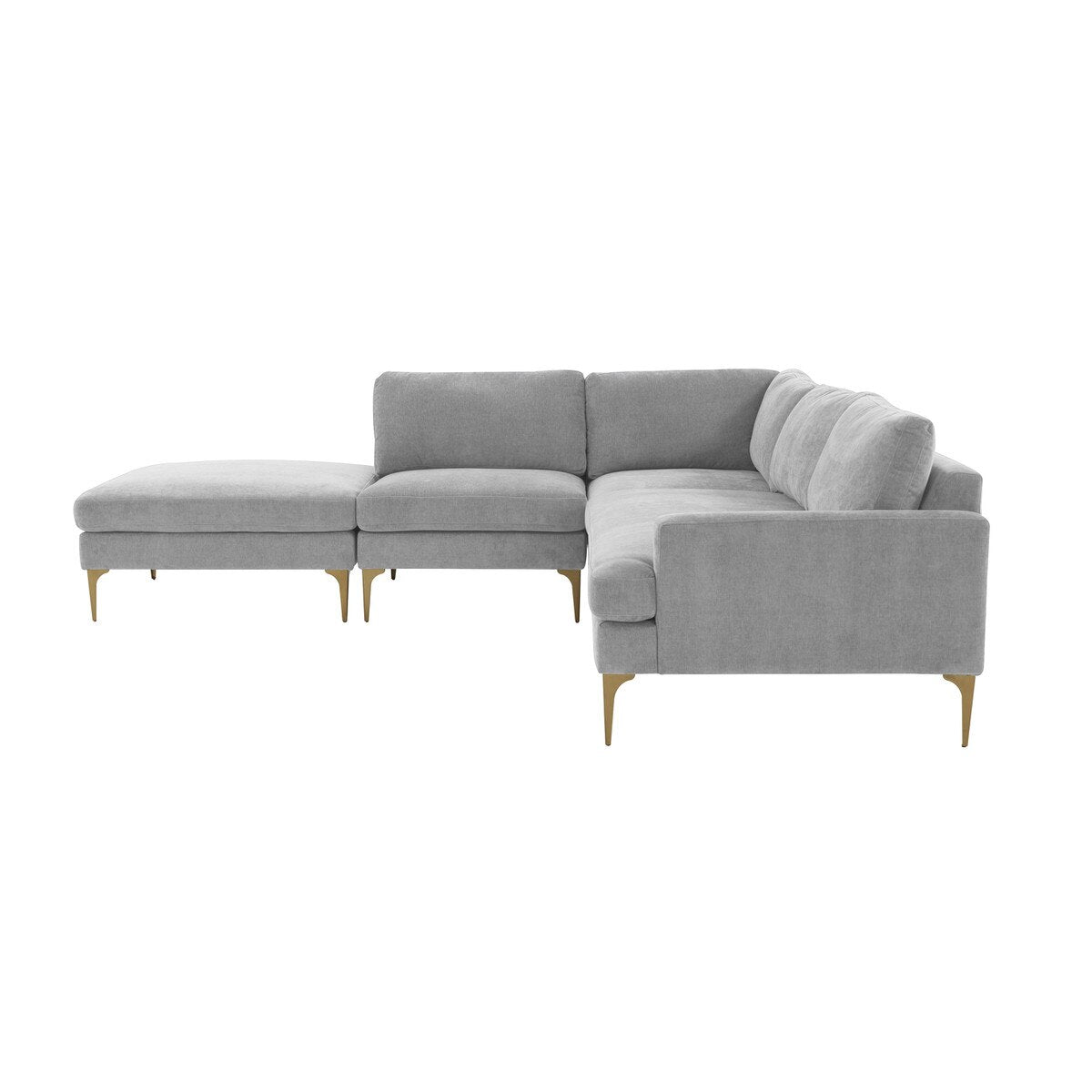 Serena Gray Velvet Large LAF Chaise Sectional with Brass Legs