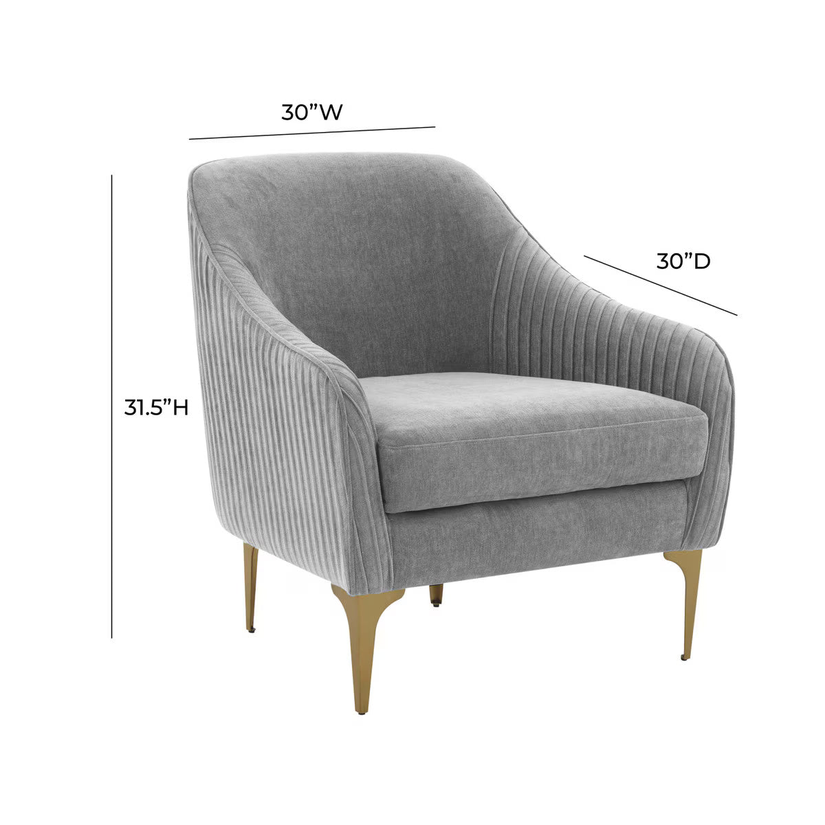 Serena Gray Velvet Accent Chair with Brass Legs