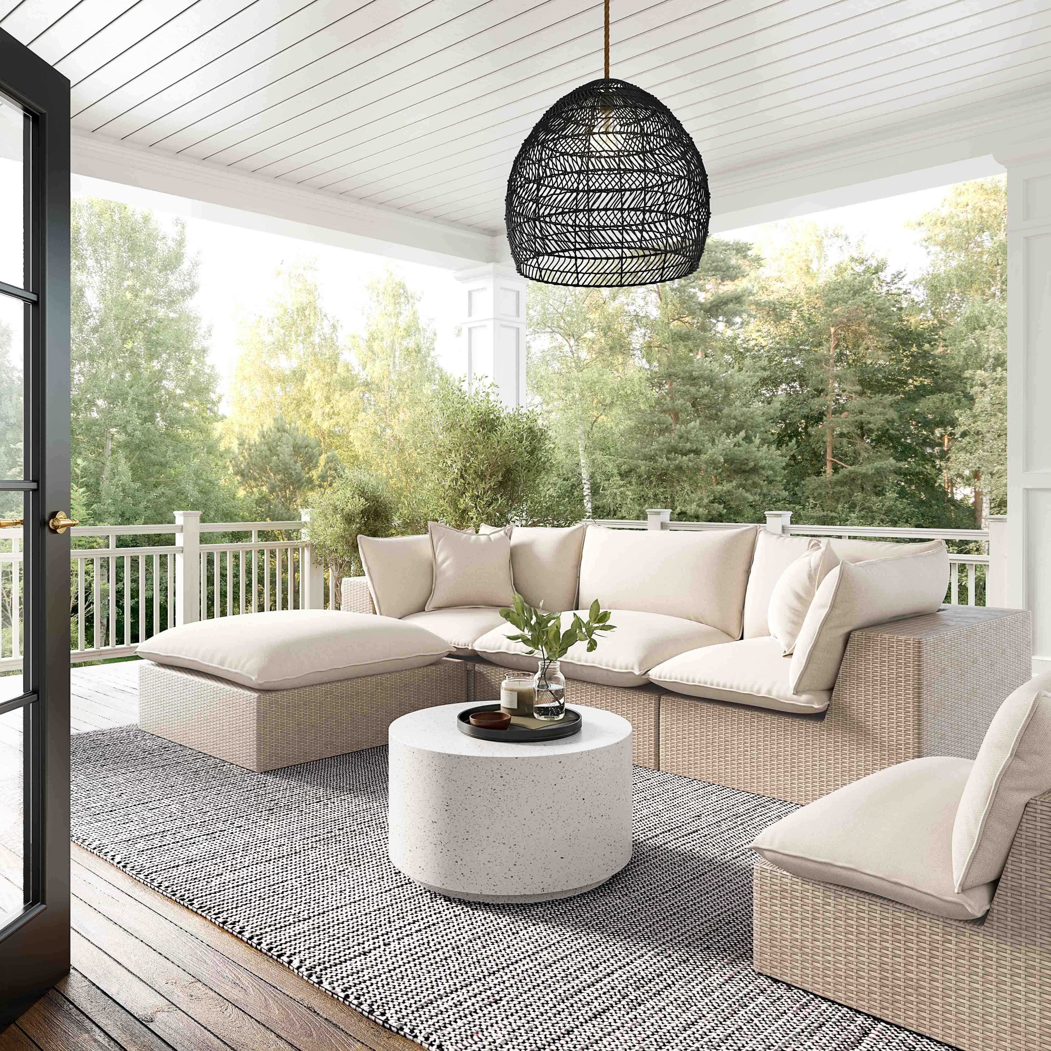Cali Performance Fabric & Wicker Outdoor Ottoman