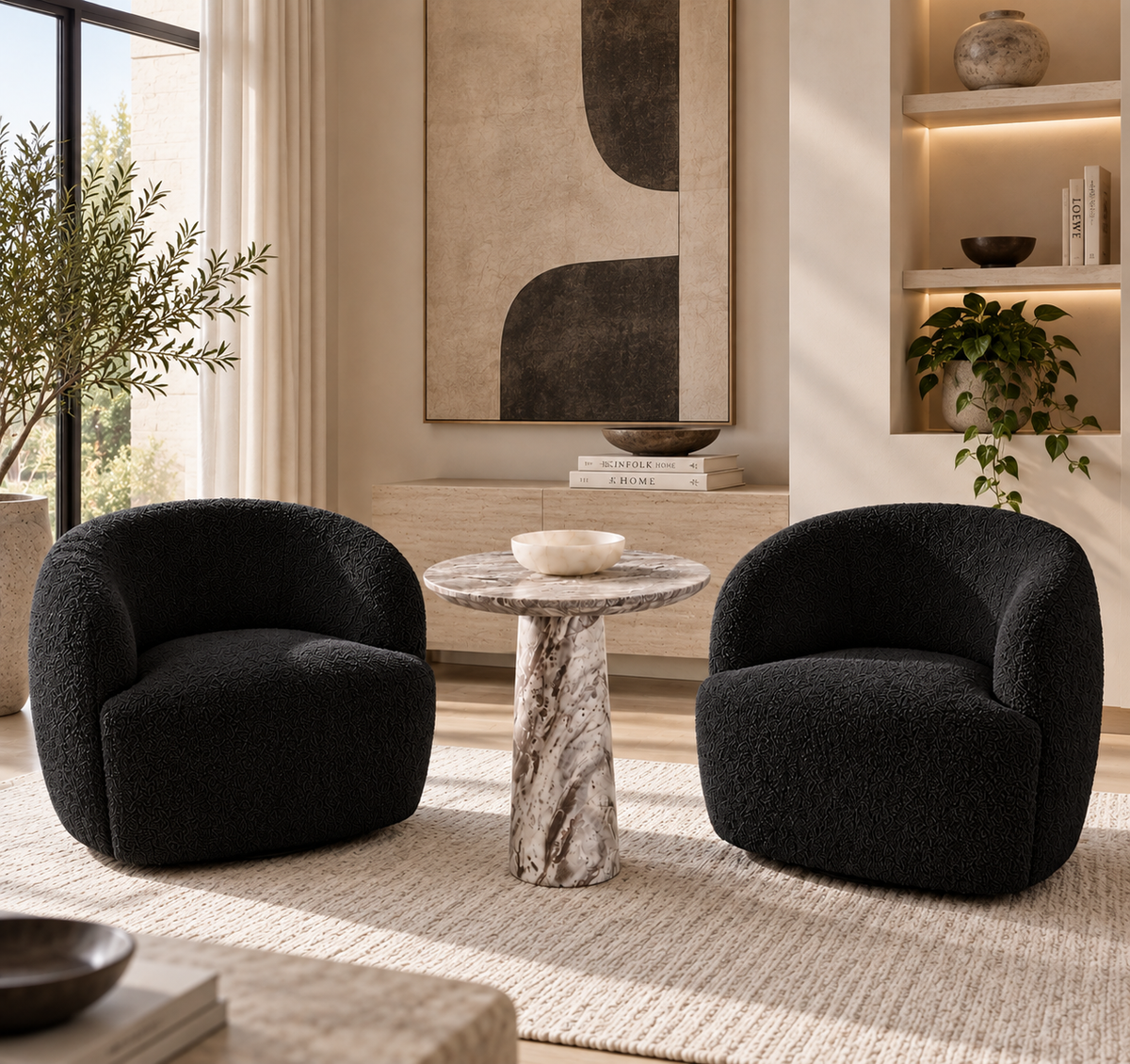 Chaise pivotante confortable (tissu bouclé)