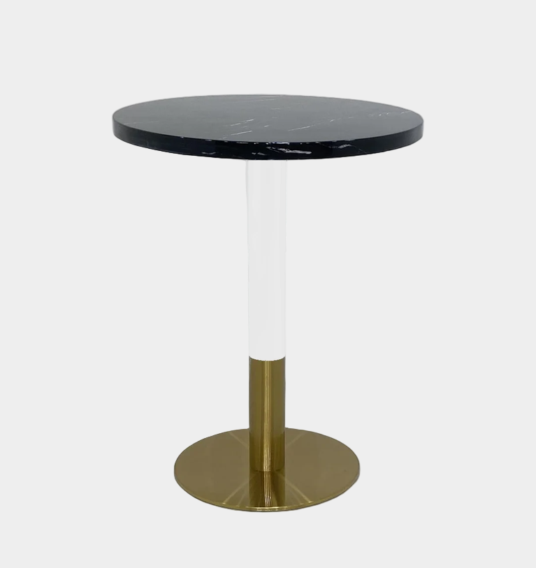 Orbit Continental Tea Round Table Stone Top - White Pole