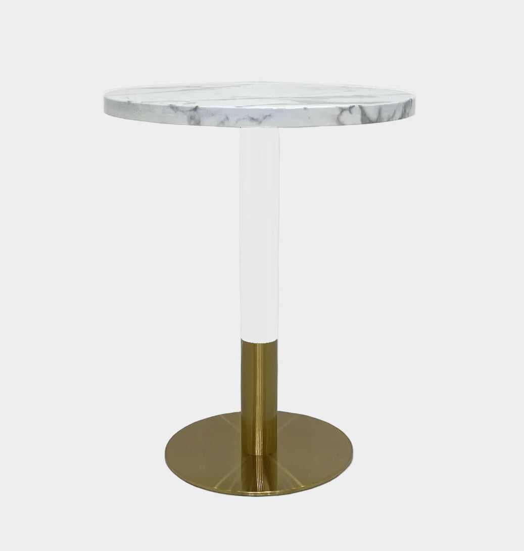 Orbit Continental Tea Round Table Stone Top - White Pole
