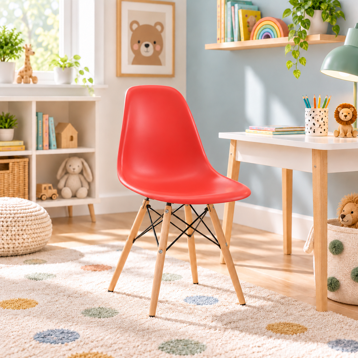 Eames Eiffel Molded Plastic Kids Chair - Wooden Legs