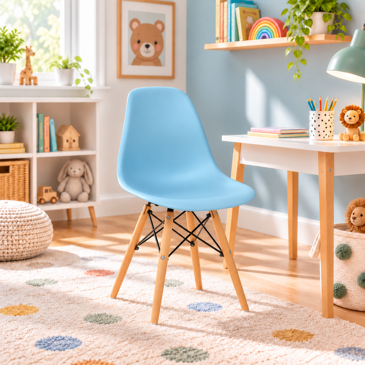 Eames Eiffel Molded Plastic Kids Chair - Wooden Legs