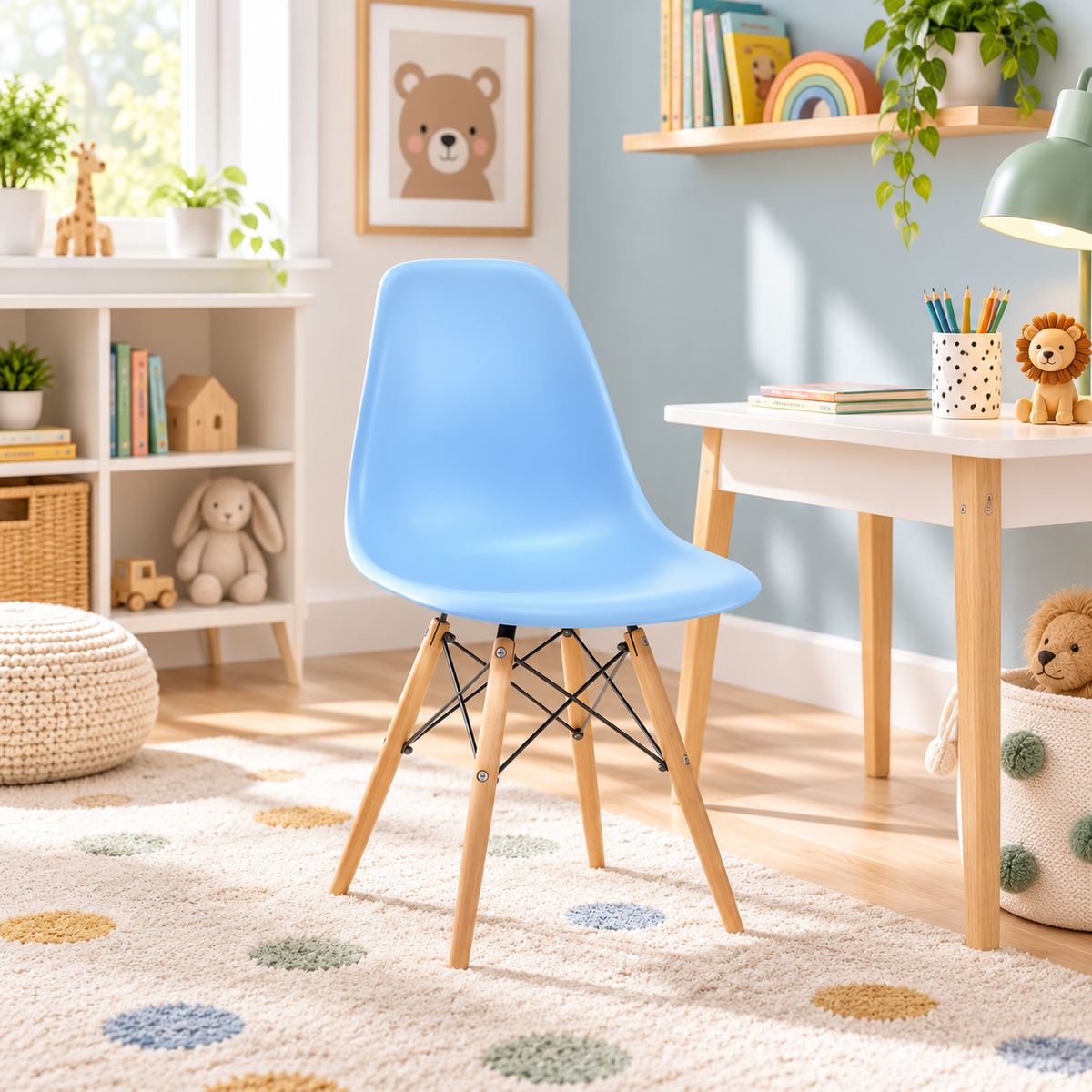 Eames Eiffel Molded Plastic Kids Chair - Wooden Legs