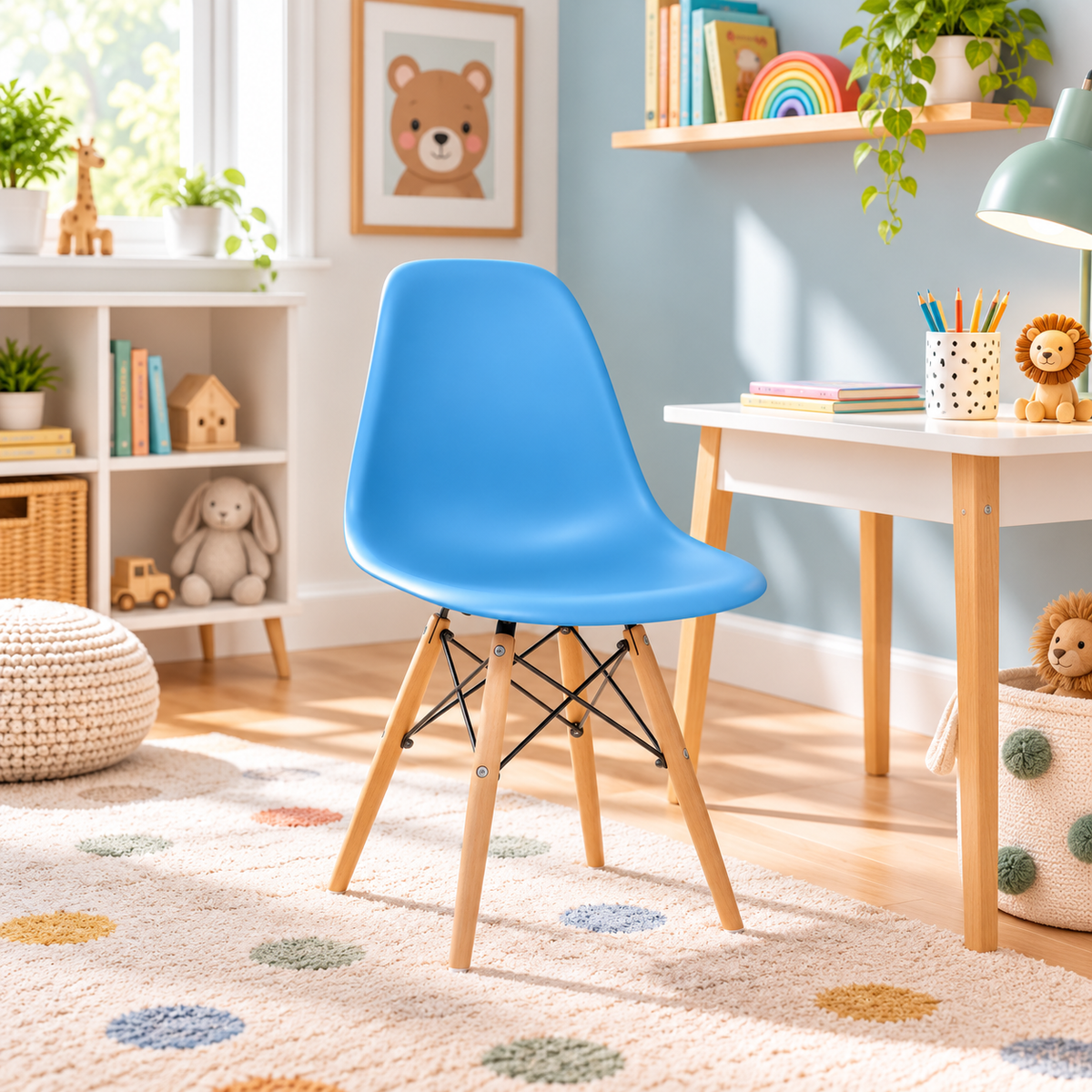 Eames Eiffel Molded Plastic Kids Chair - Wooden Legs