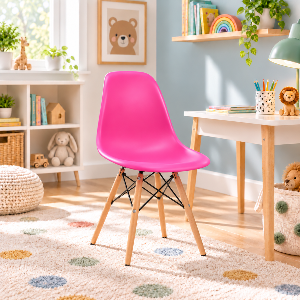 Eames Eiffel Molded Plastic Kids Chair - Wooden Legs