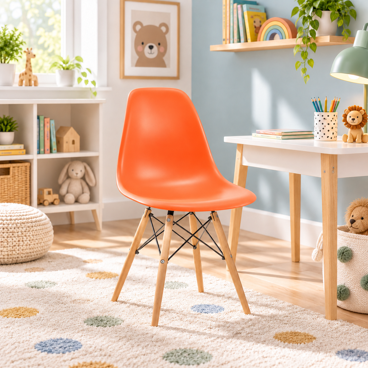 Eames Eiffel Molded Plastic Kids Chair - Wooden Legs