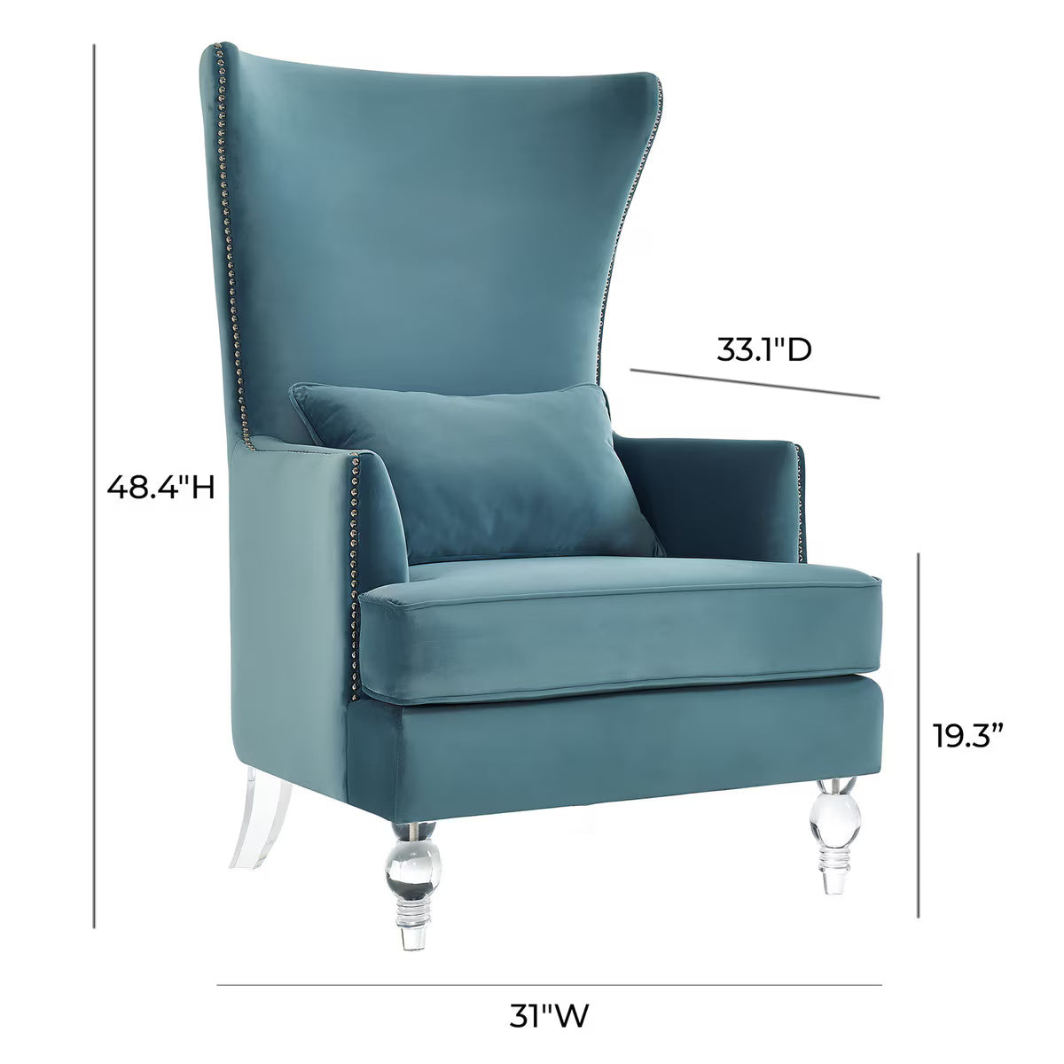 Bristol Sea Blue Velvet Chair with Lucite Legs