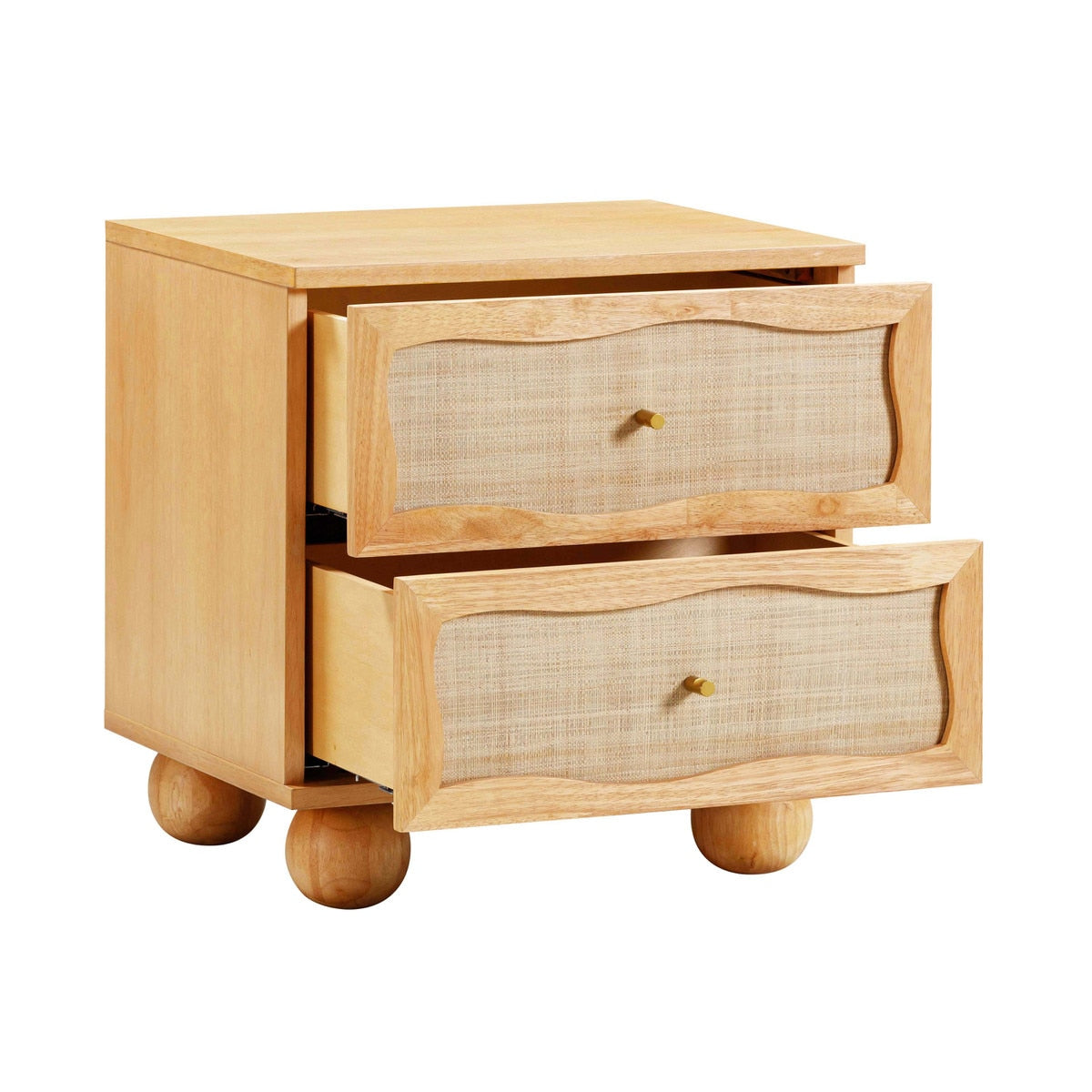 Grappa Natural Wood & Rattan Wavy Nightstand