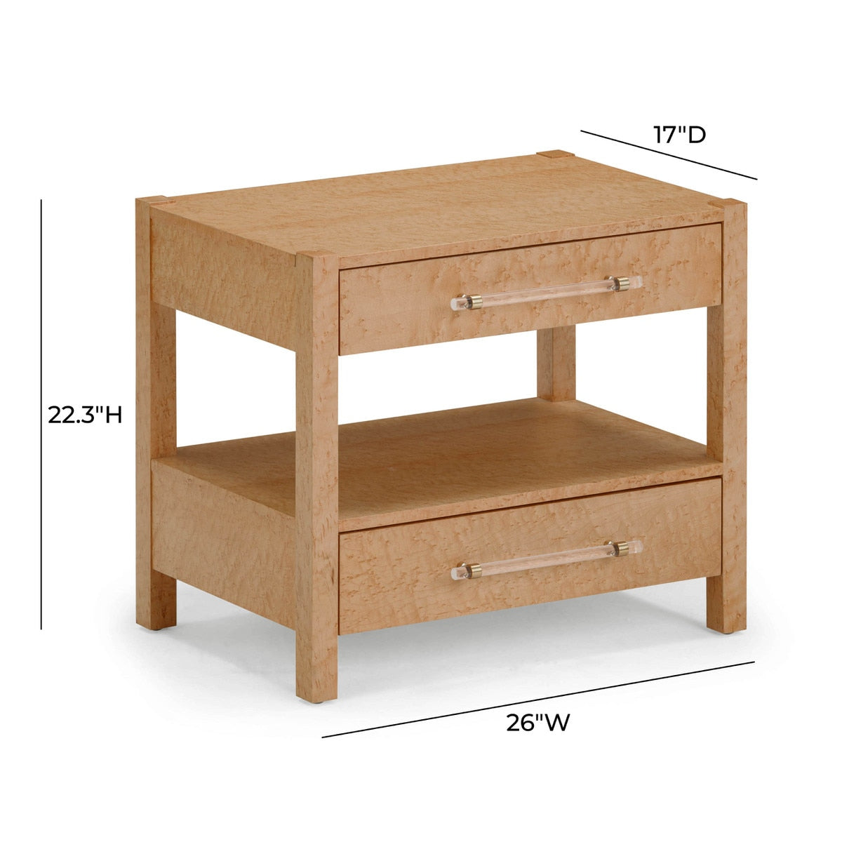 Table de chevet à 2 tiroirs en érable piqué Brandyss 