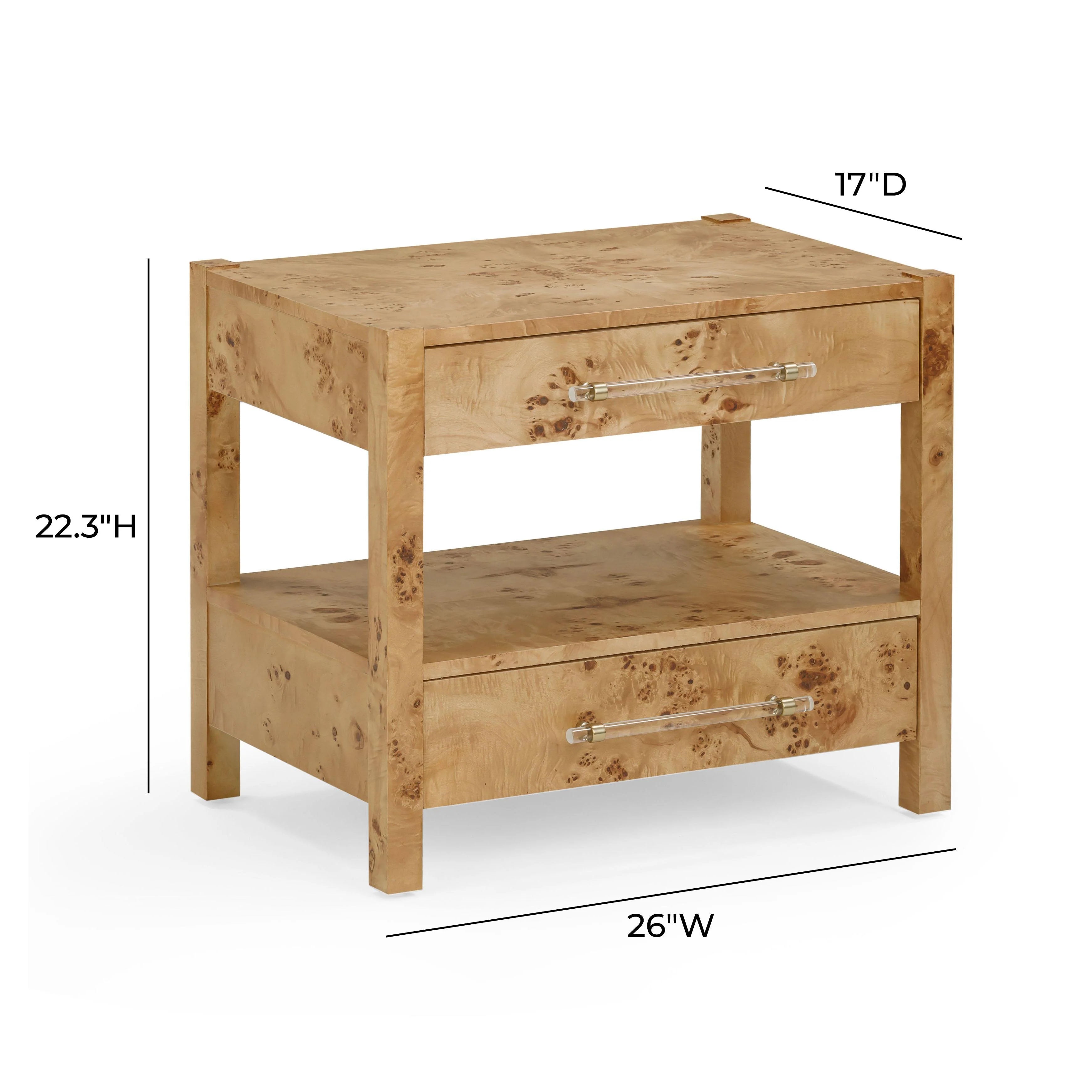 Brandyss 26" Burl 2-Drawer Nightstand