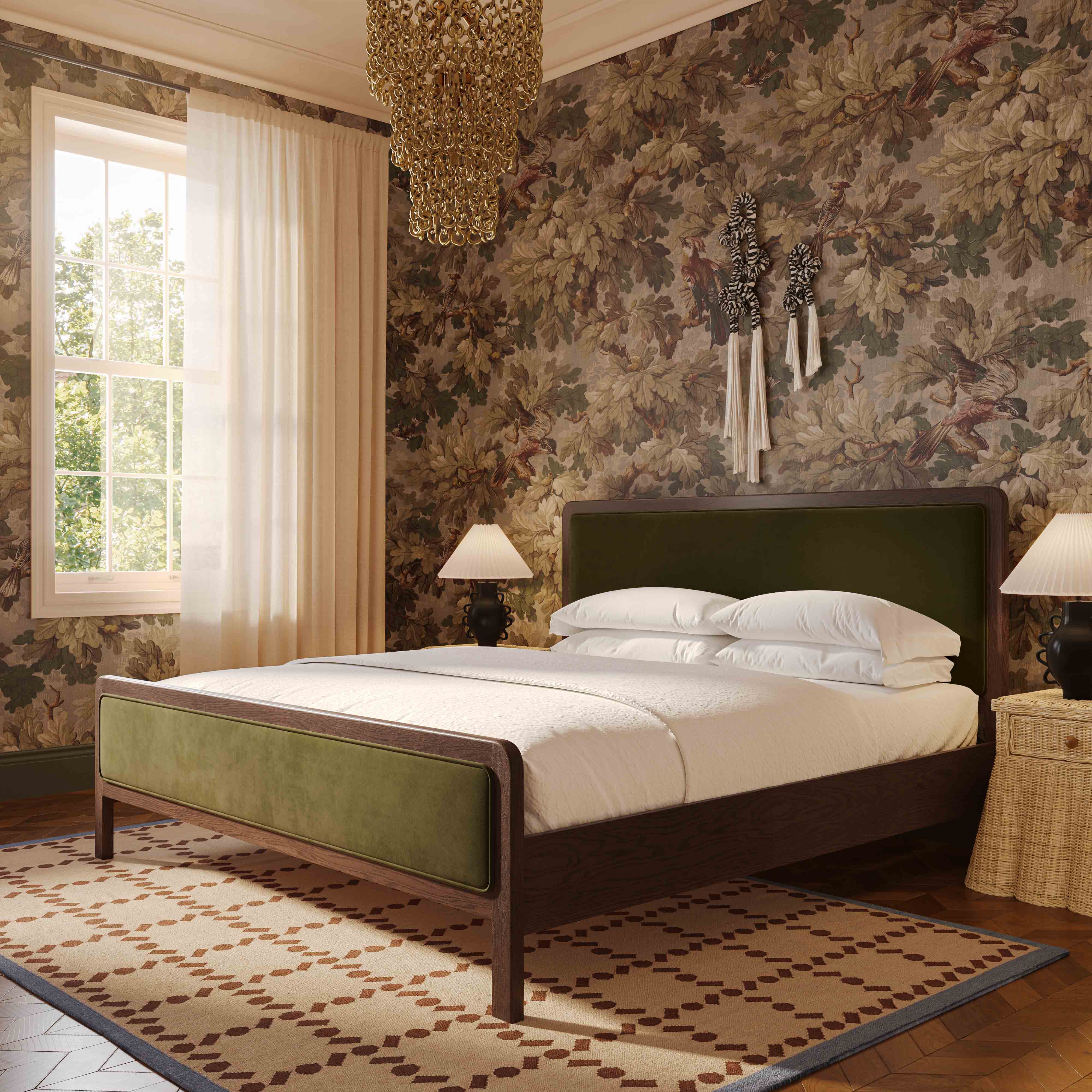 Hella Velvet and Ash Wood Bed