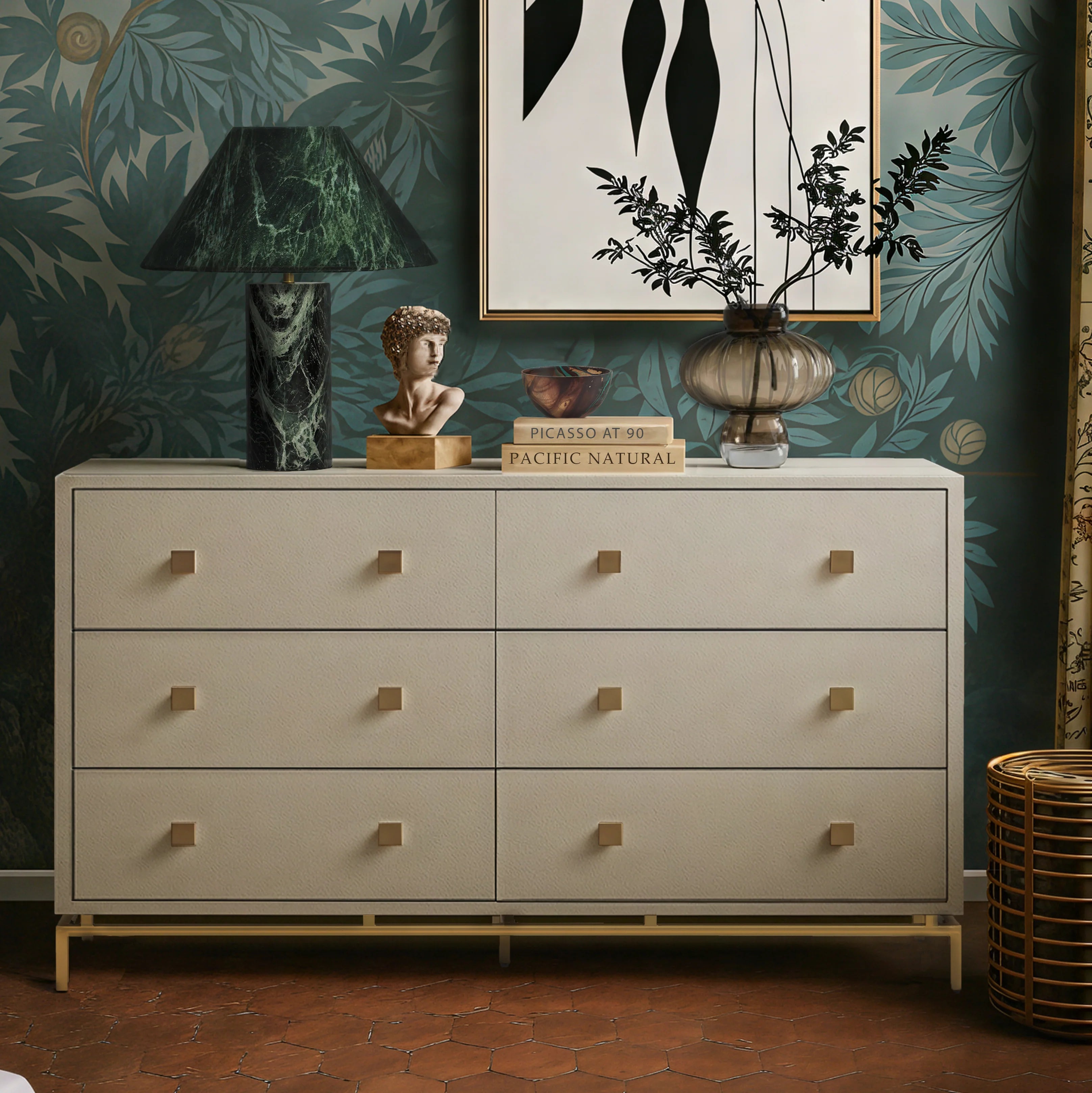 Pesce 57" Faux Shagreen 6-Drawer Dresser