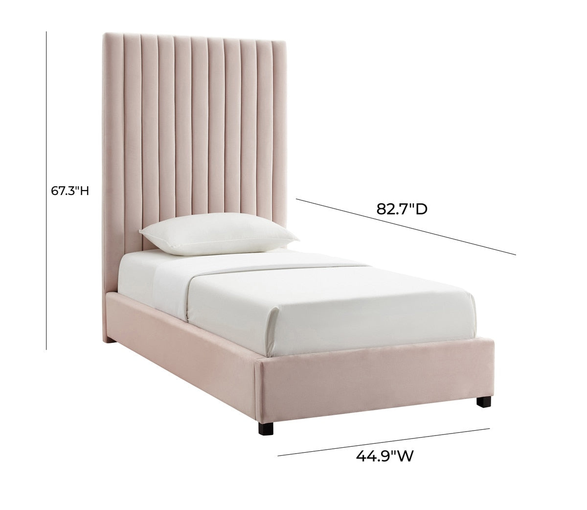 Arabelle Blush Velvet Bed in Twin