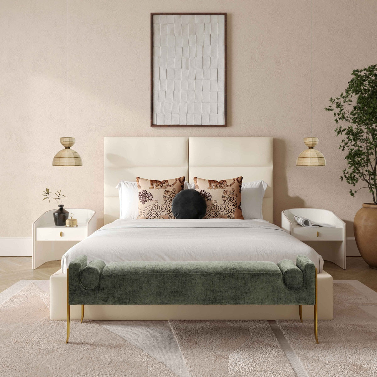 Eliana Cream Velvet Bed