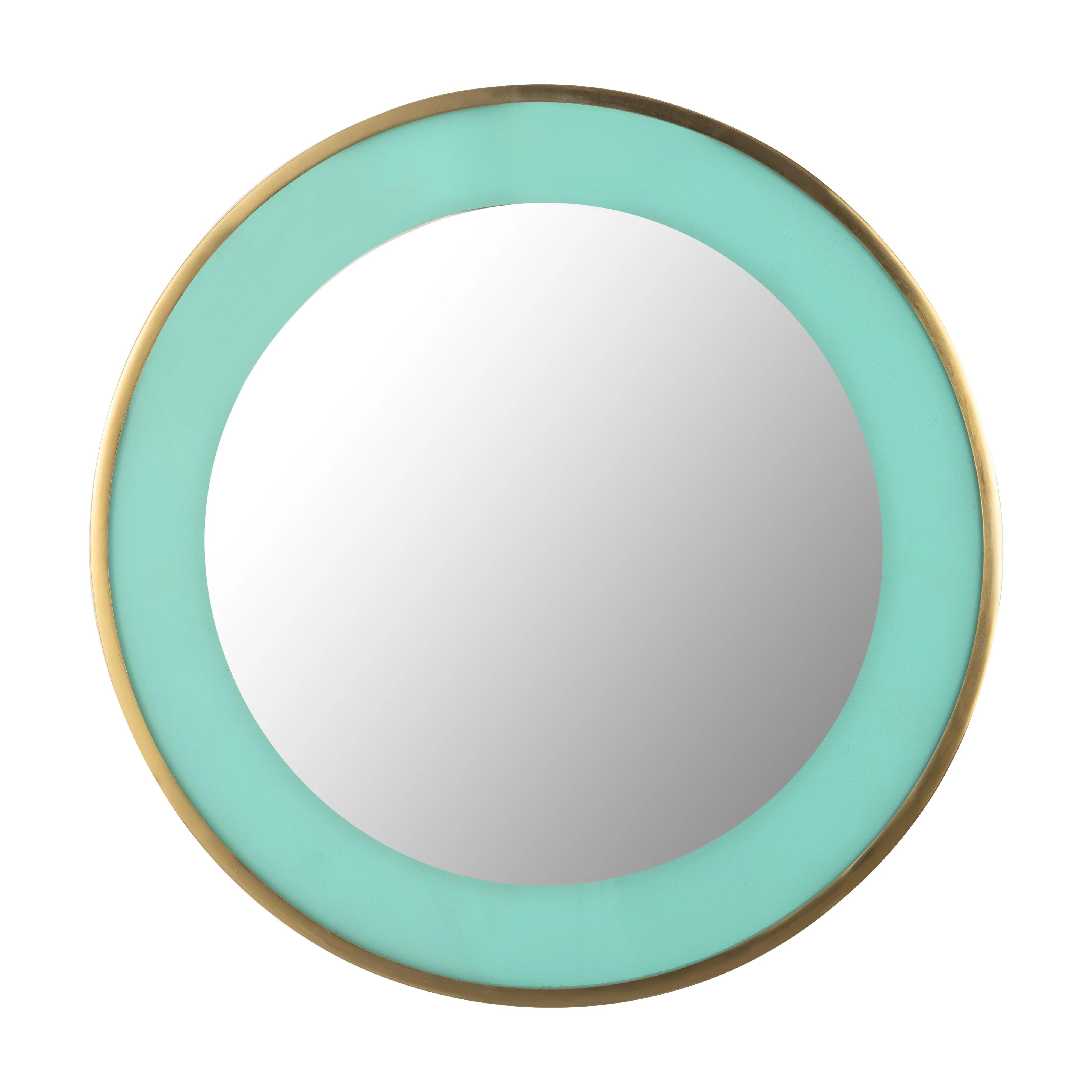 Lucille 24" Turquoise and Brass Round Wall Mirror